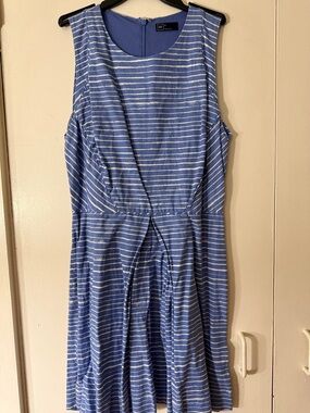 GAP Blue and White Striped Sleeveless Fit-and-Flare Dress